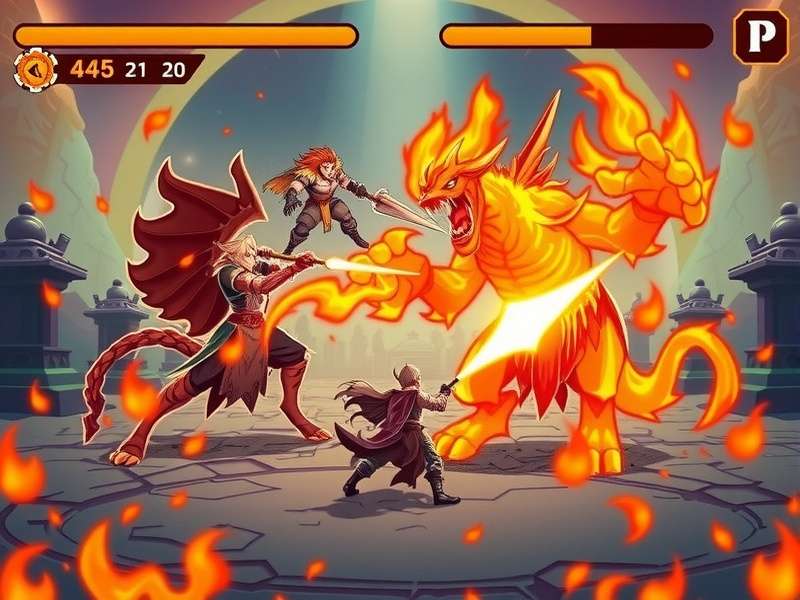 Scorching Drop Saviors gameplay screenshot showing hero fighting fire monsters